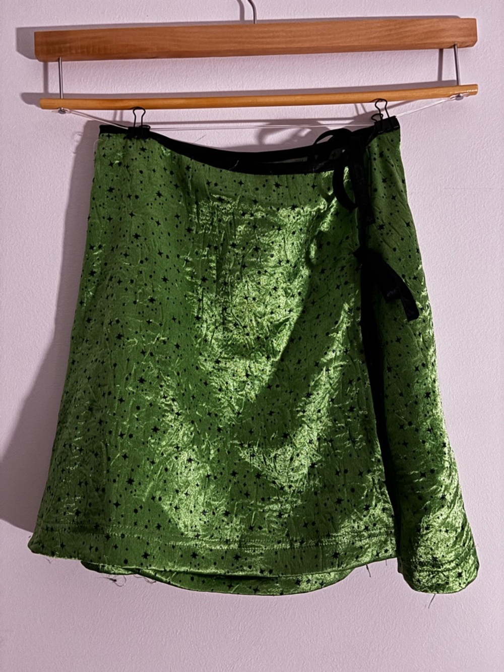 Urban Outfitters Green Velvet Wrap Skirt with Black Trim